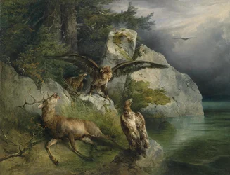 Adler und sterbender Hirsch